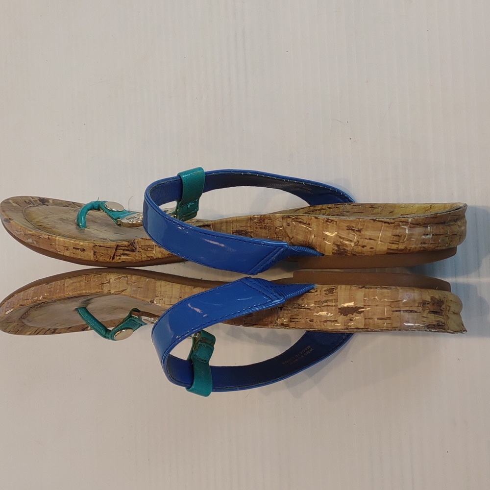 Dana Buchman Blue/Teal Straps Silver Medallion Thong Flat Sandals - Picture 8 of 13